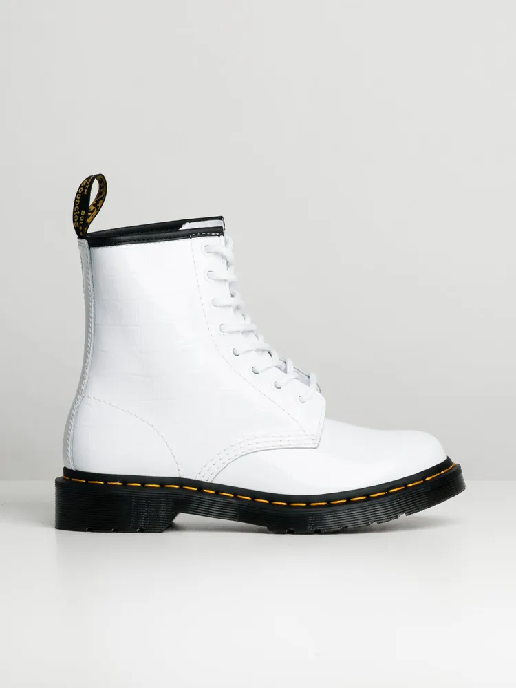 WOMENS DR MARTENS 1460 PATENT CROC EMBOSS BOOT - CLEARANCE