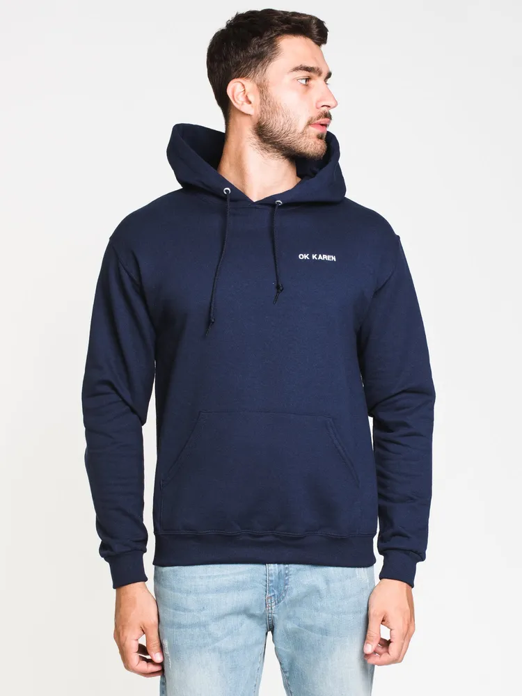 HOTLINE APPAREL UNISEX OK KAREN EMBROIDERED HOODIE - NAVY CLEARANCE