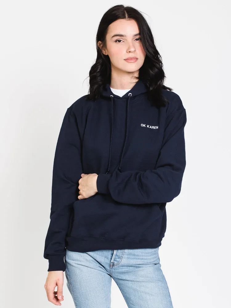 HOTLINE APPAREL UNISEX OK KAREN EMBROIDERED HOODIE - NAVY CLEARANCE