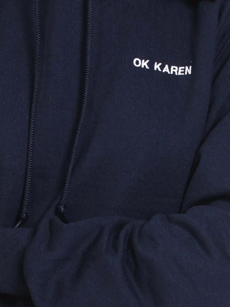 HOTLINE APPAREL UNISEX OK KAREN EMBROIDERED HOODIE - NAVY CLEARANCE