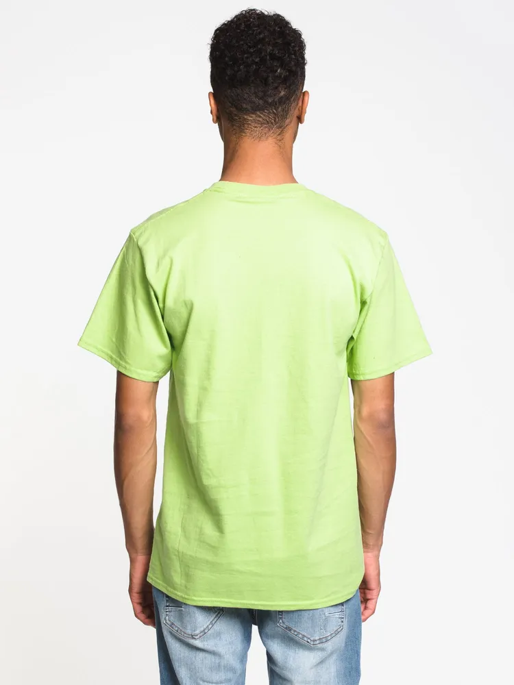 MENS HUF ESS BOX LOGO SHORT SLEEVE T-SHIRT - LIME CLEARANCE