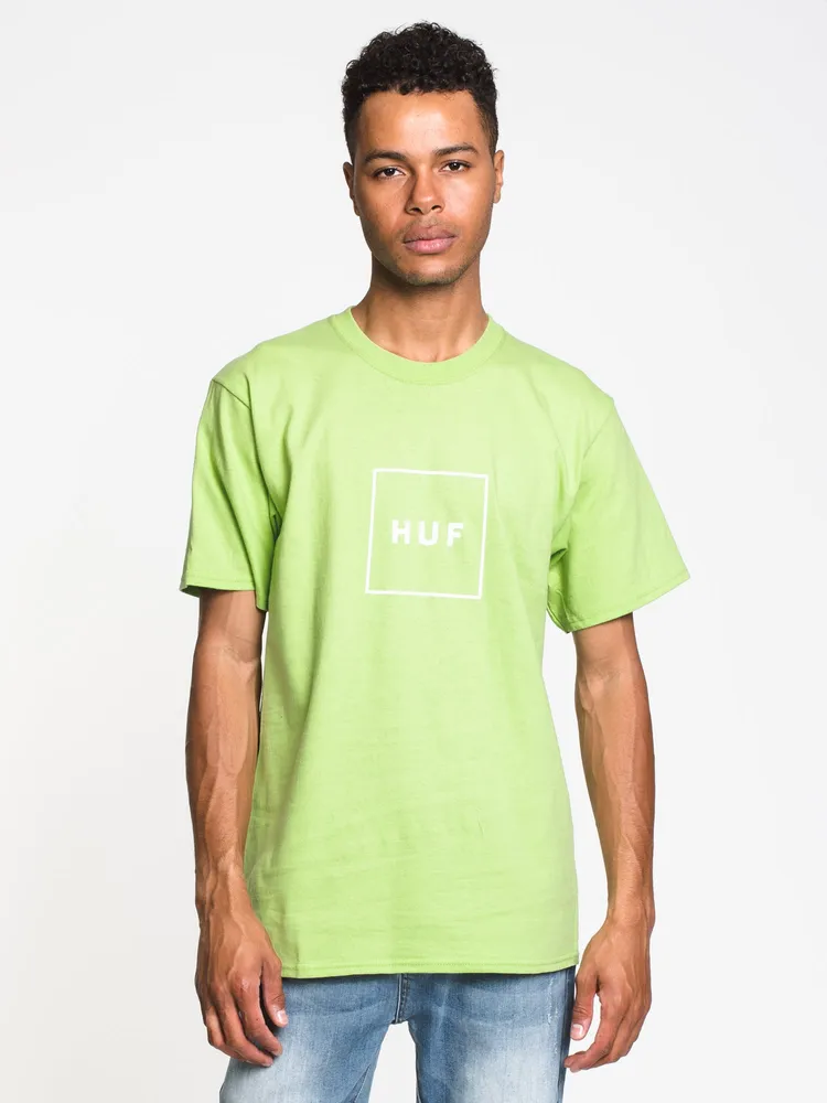 MENS HUF ESS BOX LOGO SHORT SLEEVE T-SHIRT - LIME CLEARANCE