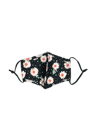 KW FASHION CORP DAISY PRINT MASK - BLACK - CLEARANCE