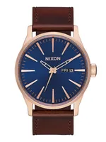 NIXON SENTRY LEATHER - ROS/NVY/BROWN WATCH - CLEARANCE