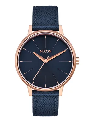 NIXON KENSINGTON LEATHER WATCH - NAVY/ROSE GOLD - CLEARANCE