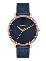 NIXON KENSINGTON LEATHER WATCH - NAVY/ROSE GOLD - CLEARANCE