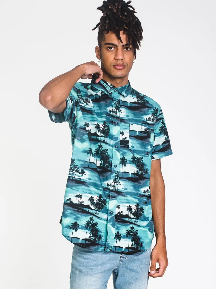 MENS SUNDAYS FLORAL SHORT SLEEVE WOVEN - AQUA CLEARANCE