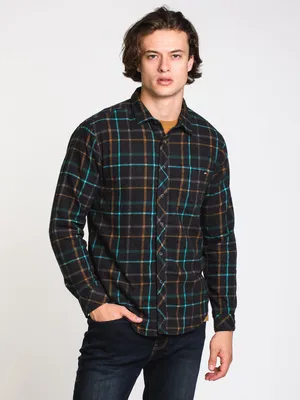 MENS COASTLINE LONG SLEEVE FLANEL - BLACK CLEARANCE