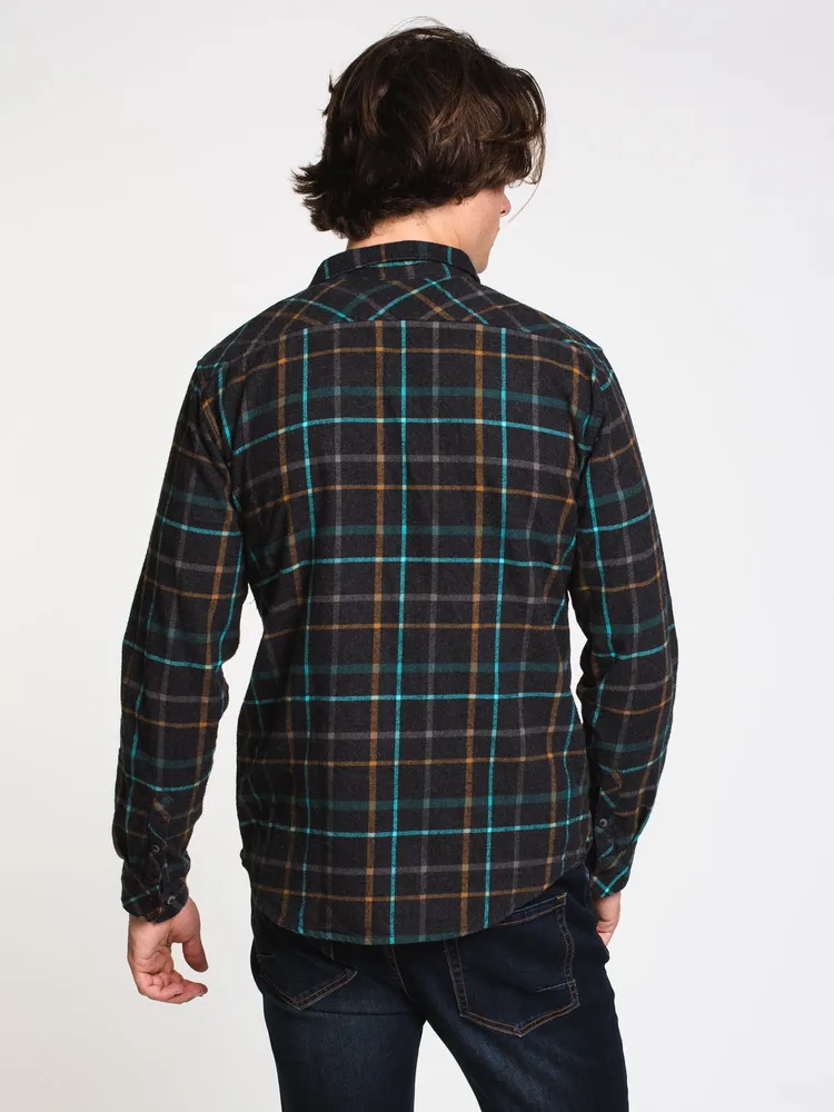 MENS COASTLINE LONG SLEEVE FLANEL - BLACK CLEARANCE