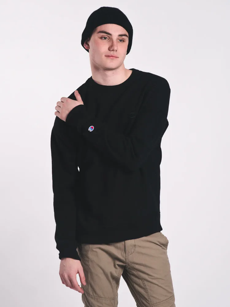 MENS POWERBLEND CREW FLEECE - BLK WL CLEARANCE