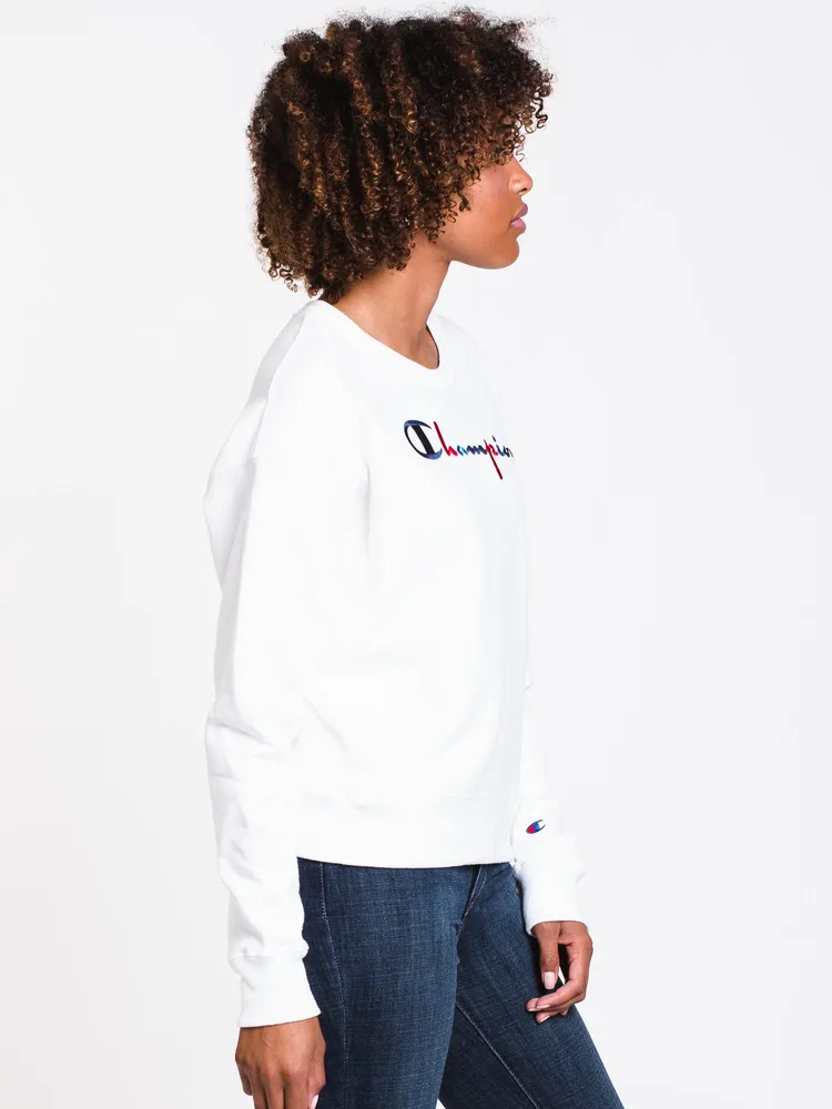 WOMENS 3COLOUR SCRIPT CREW - WHITE CLEARANCE