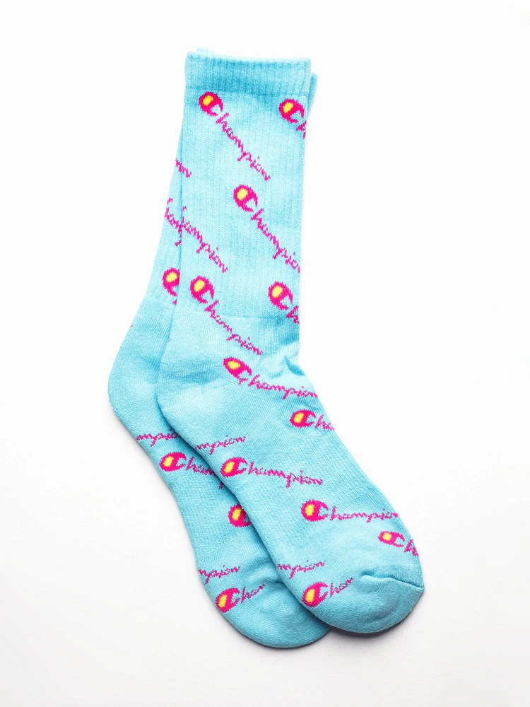 AOP CREW SOCK - AQUA/PINK - CLEARANCE