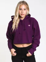 WOMENS CROP CUTOFF PULLOVER HOODIE- PURPLE - CLEARANCE