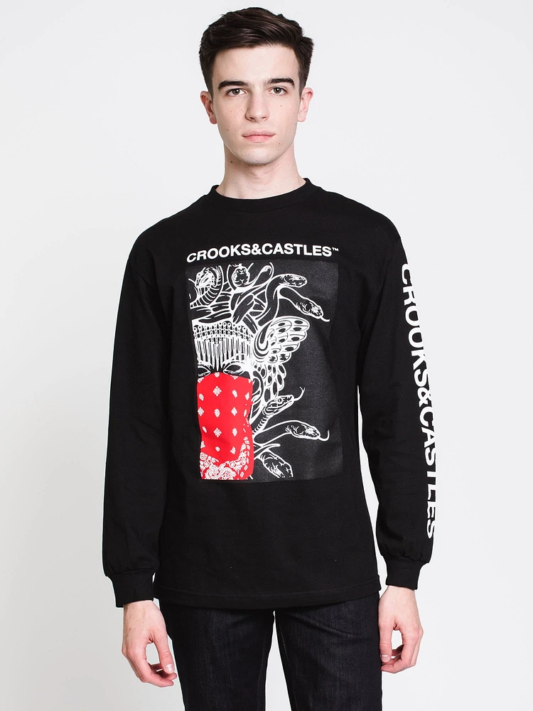 MENS BLOCK MEDUSA LONG SLEEVE T-SHIRT - BLACK CLEARANCE