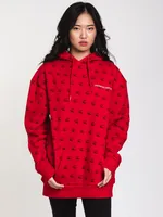 WOMENS C&C ALL OVER PRINT HOODIE FLEECE - RED CLEARANCE