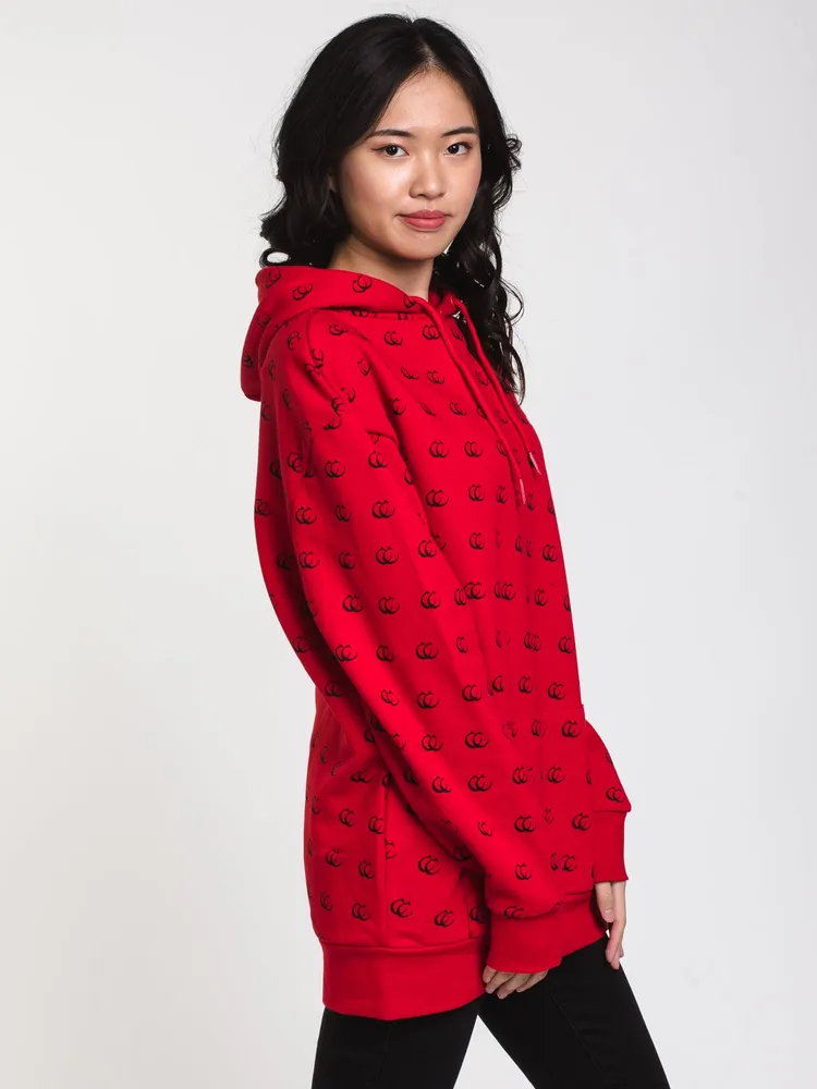 WOMENS C&C ALL OVER PRINT HOODIE FLEECE - RED CLEARANCE