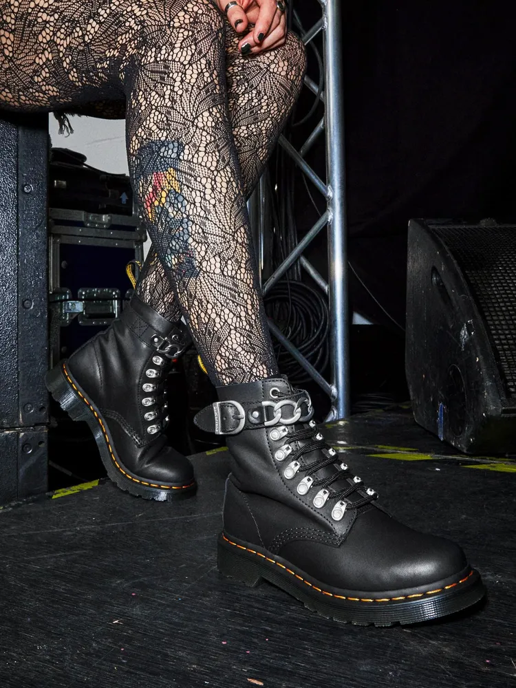 WOMENS DR MARTENS 1460 PASCAL CHAIN LACE UP BOOTS