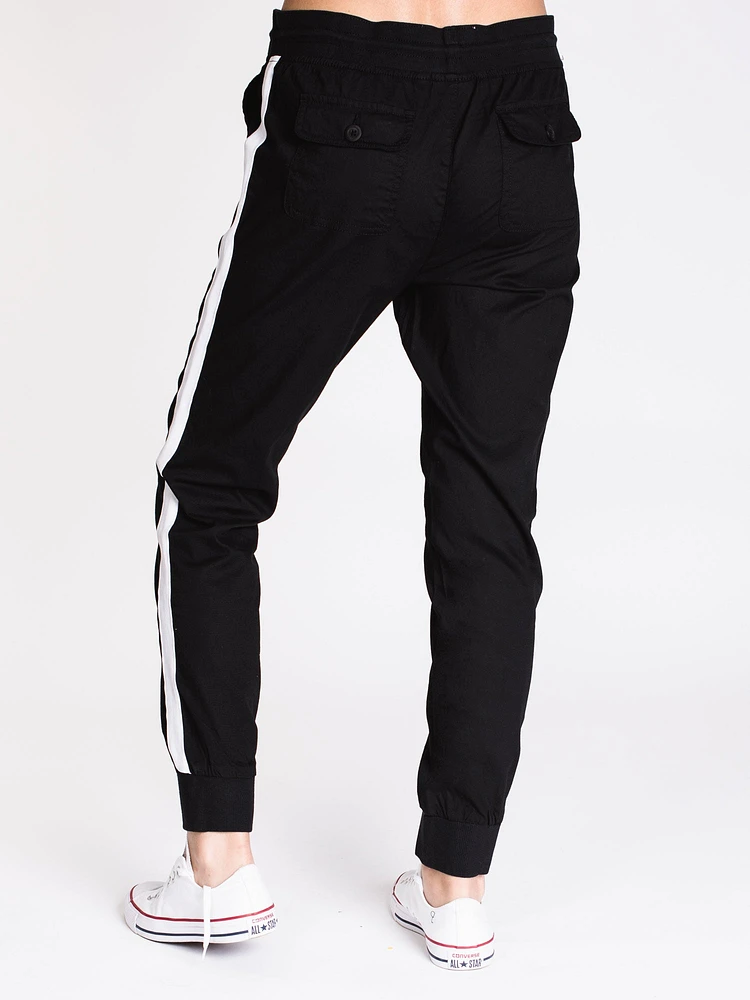 WOMENS CARGO STRIPE JOGGER - BLACK CLEARANCE