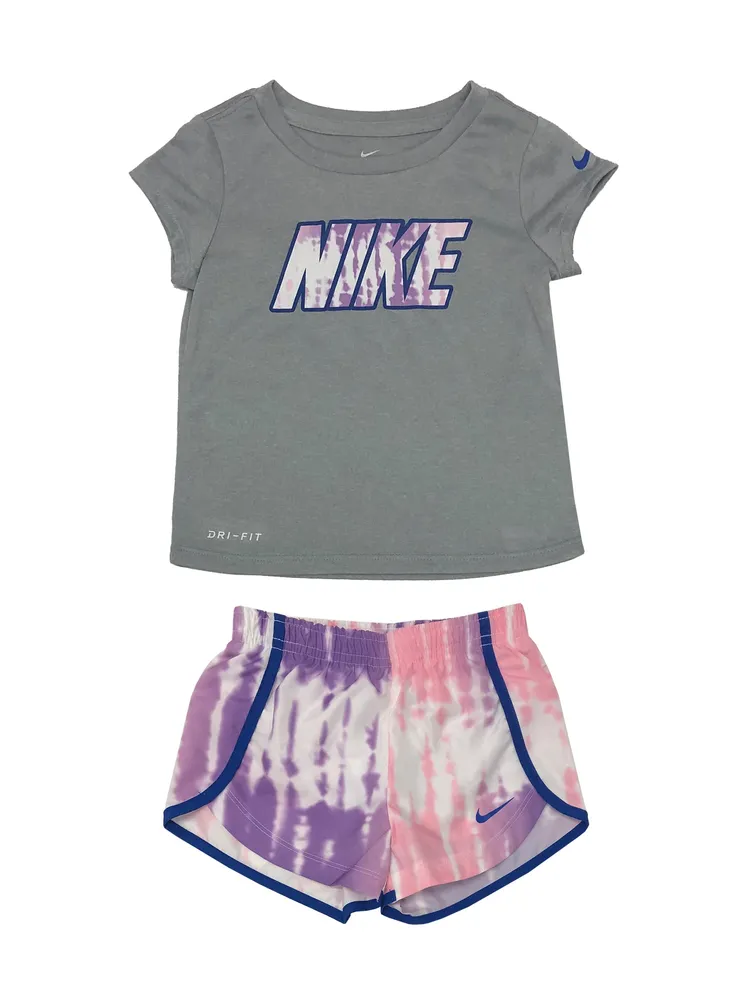 LITTLE GIRLS NIKE ALL OVER PRINT SHORTS & T-SHIRT SET - CLEARANCE