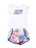 KIDS LITTLE GIRLS NIKE ALL OVER PRINT SHORTS & T-SHIRT SET