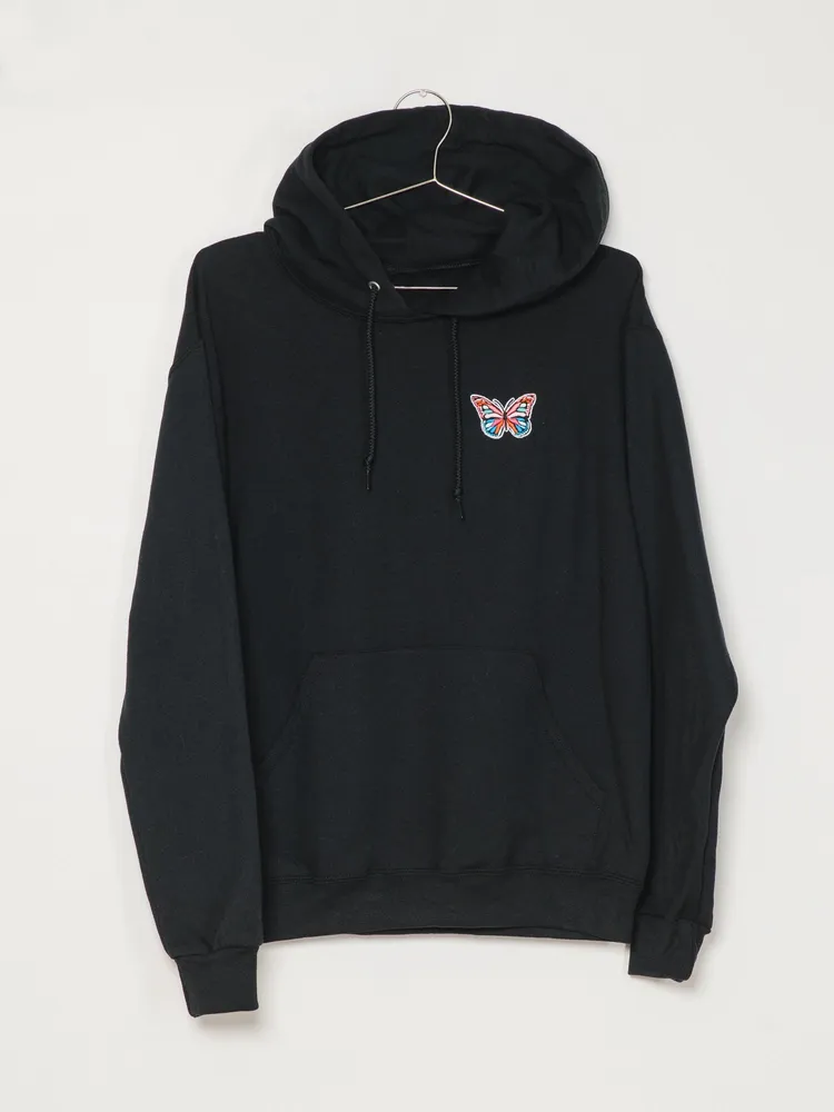 HOTLINE APPAREL UNISEX BUTTERFLY EMBROIDERED HOODIE - BLACK CLEARANC