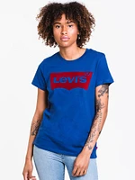 WOMENS PERFECT SHORT SLEEVE RED FLOCK TEE-BLU - CLEARANCE