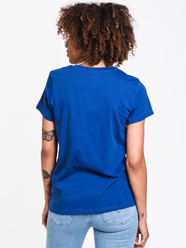 WOMENS PERFECT SHORT SLEEVE RED FLOCK TEE-BLU - CLEARANCE