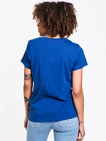 WOMENS PERFECT SHORT SLEEVE RED FLOCK TEE-BLU - CLEARANCE