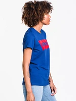 WOMENS PERFECT SHORT SLEEVE RED FLOCK TEE-BLU - CLEARANCE