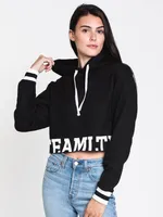 WOMENS VARSITY CROP HOODIE - BLACK CLEARANCE