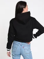 WOMENS VARSITY CROP HOODIE - BLACK CLEARANCE