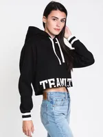 WOMENS VARSITY CROP HOODIE - BLACK CLEARANCE