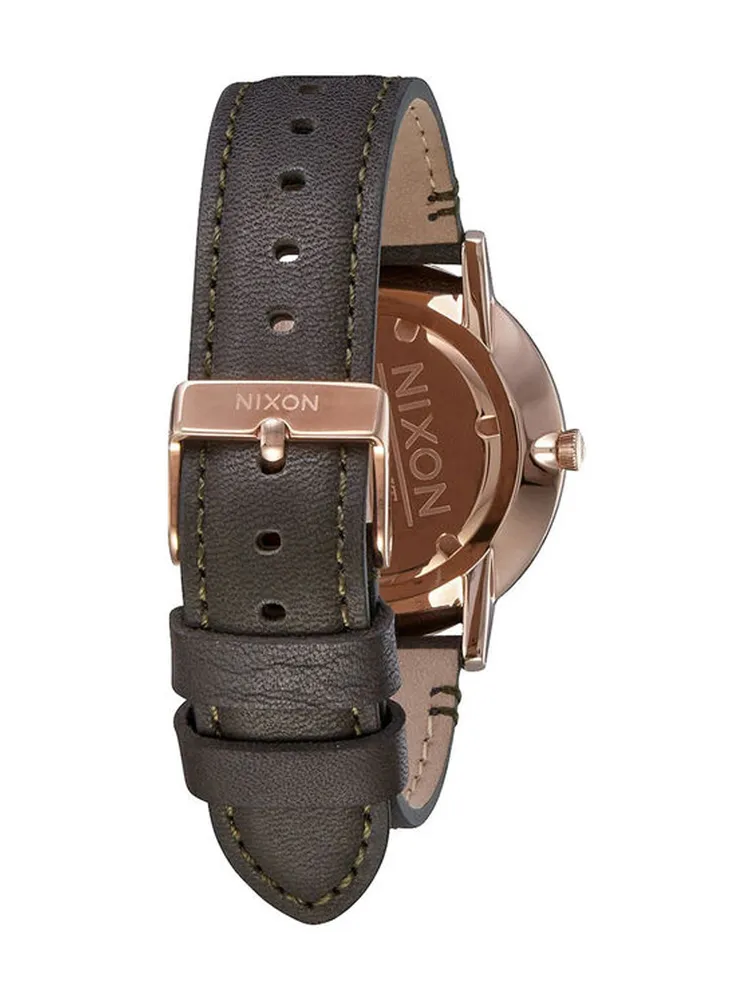 NIXON PORTER LEATHER - ROSE GOLD/GUN WATCH - CLEARANCE