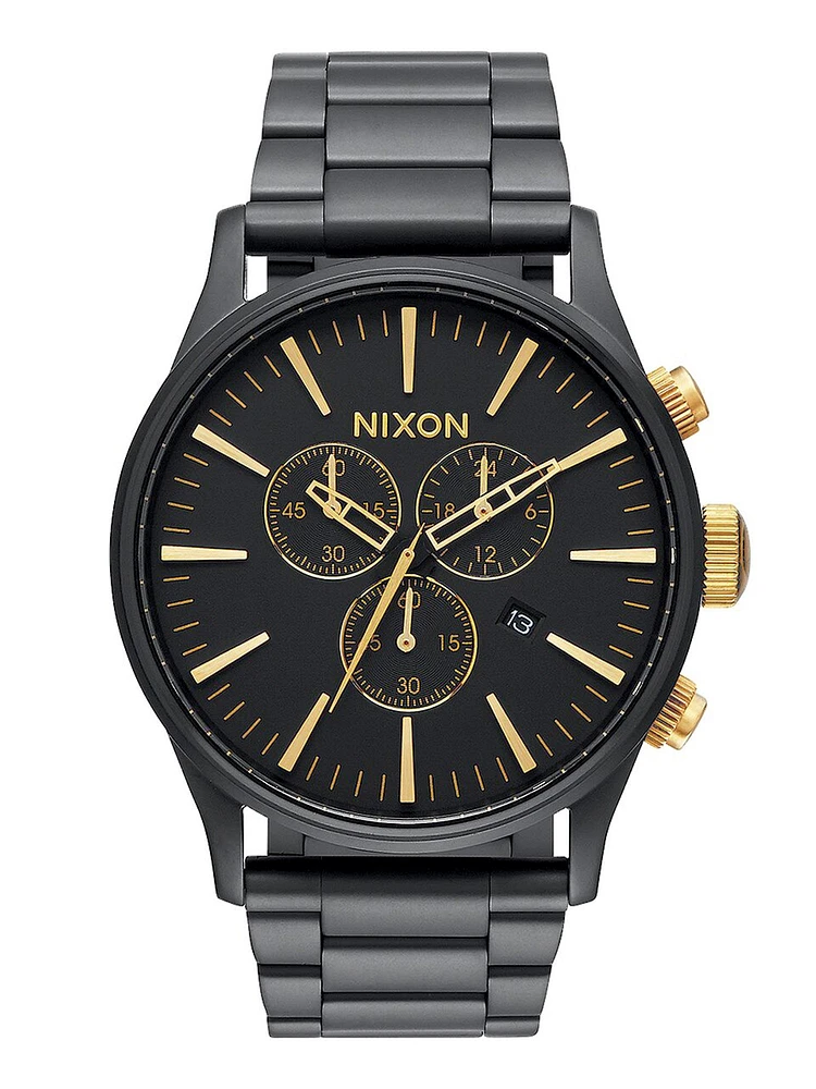 NIXON SENTRY CHRONO - MATTE BLACK/GOLD WATCH - CLEARANCE