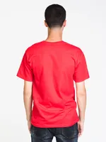 MENS BLOCK BUSTER SHORT SLEEVE T-SHIRT- RED - CLEARANCE
