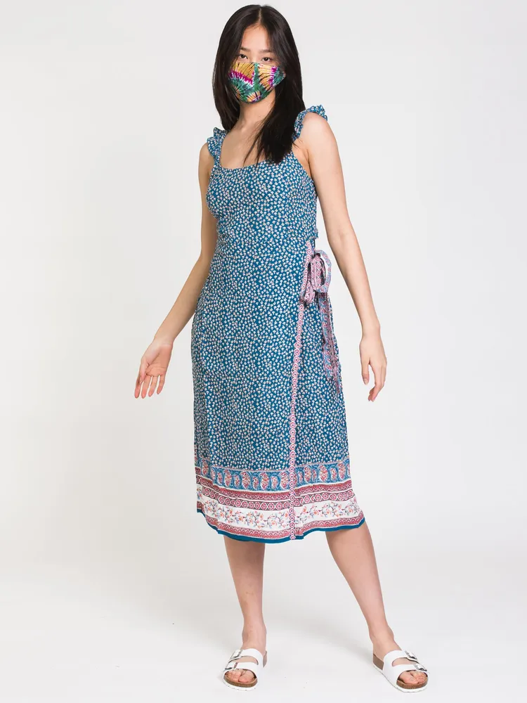 PATRONS OF PEACE MIDI FAUX WRAP DRESS - CLEARANCE