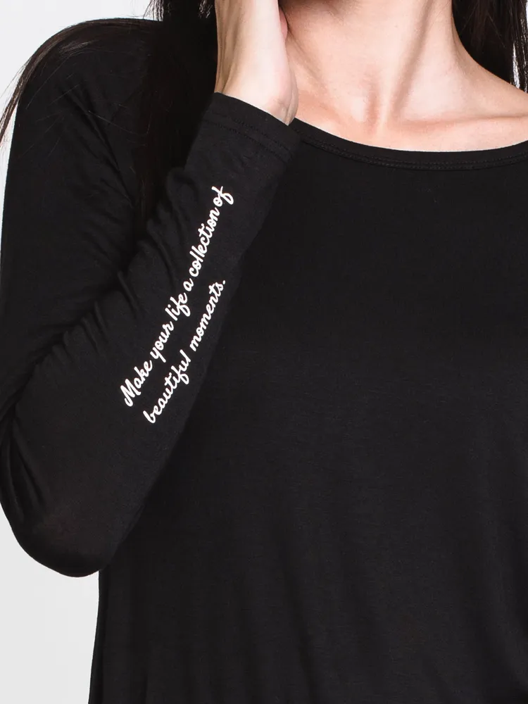 WOMENS BEAUTIFUL MOMENTS LONG SLEEVE TEE-BLK - CLEARANCE