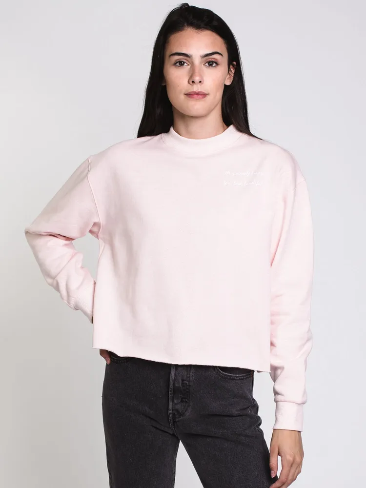 WOMENS BE YOURSELF FLEECE CREW - PINK CLEARANCE