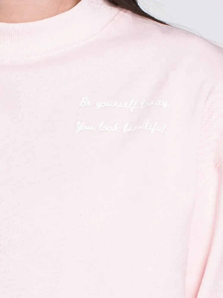 WOMENS BE YOURSELF FLEECE CREW - PINK CLEARANCE