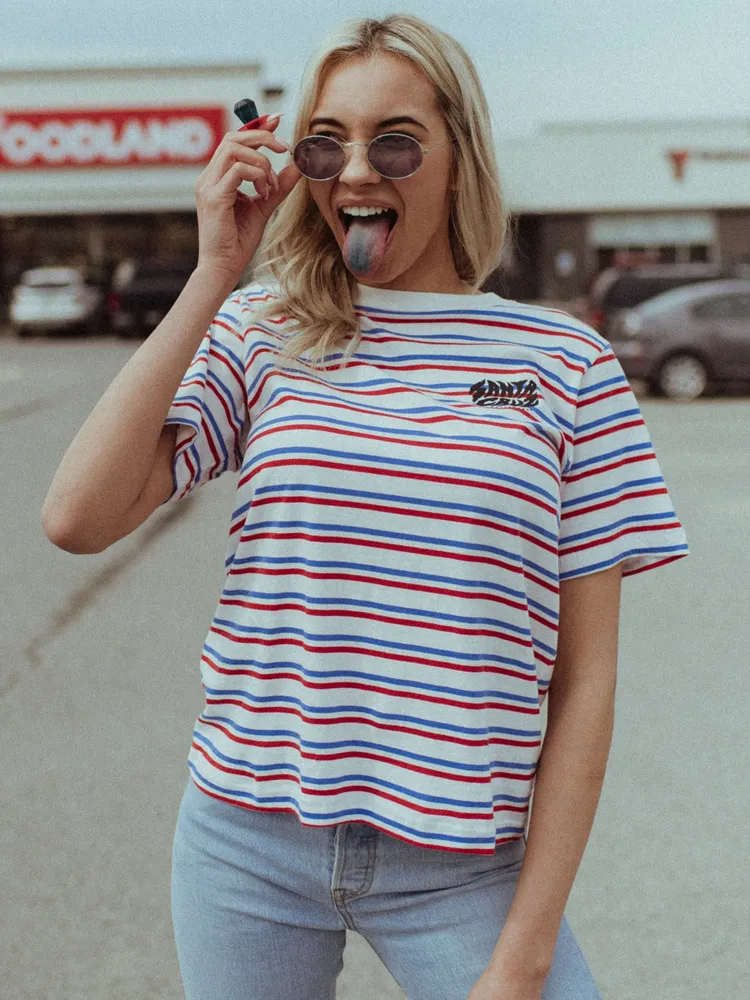 WOMENS SURGE SHORT SLEEVE BF TEE - STRIPE CLEARANCE