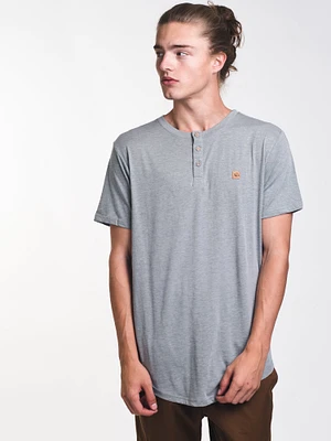 MENS LONG SHORT SLEEVE HENLEY T - GREY CLEARANCE