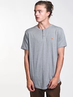 MENS LONG SHORT SLEEVE HENLEY T - GREY CLEARANCE