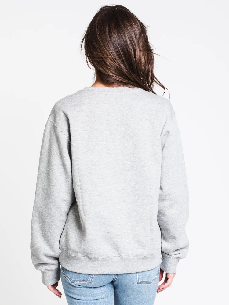 WOMENS EMB LONG SLEEVE CREW - GREY HTHR CLEARANCE