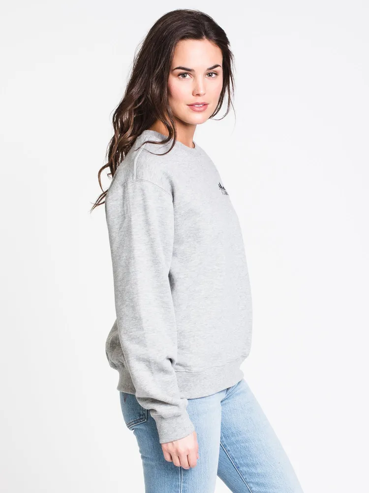 WOMENS EMB LONG SLEEVE CREW - GREY HTHR CLEARANCE