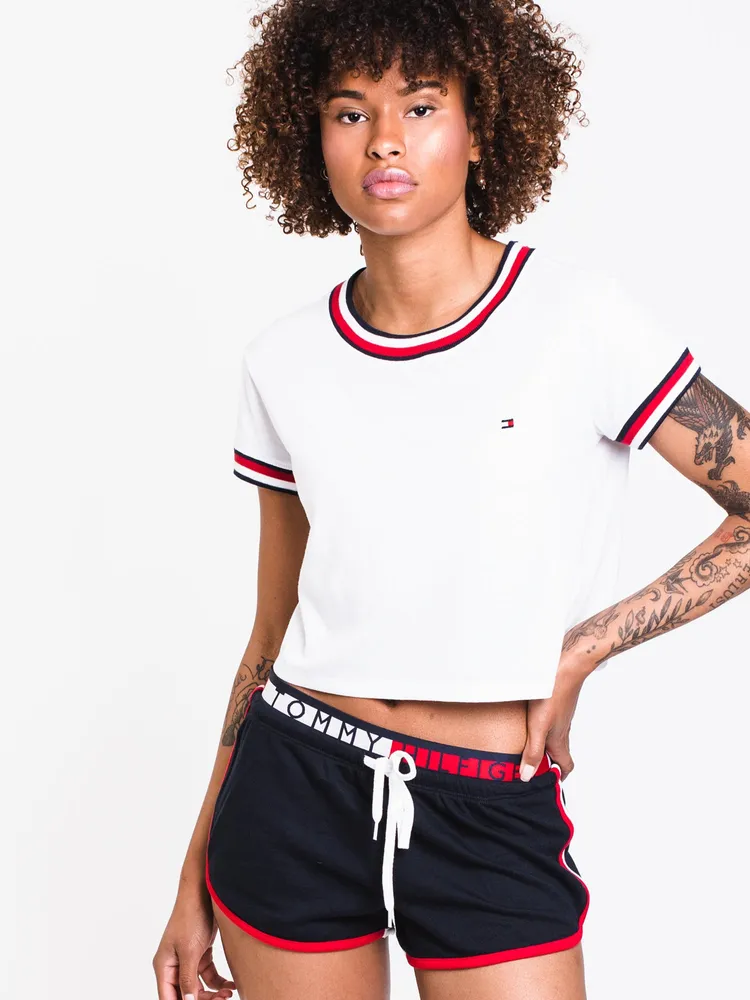 WOMENS CROP SHORT SLEEVE SLEEP TEE - WHITE CLEARANCE