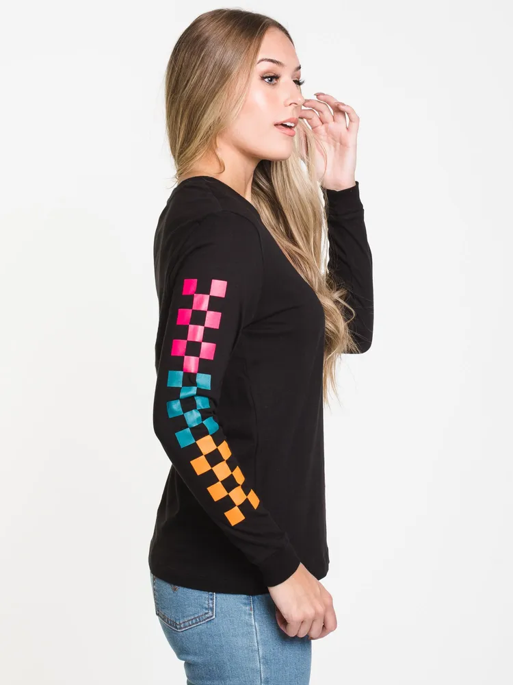 WOMENS WORD CHECK L/S TEE - BLACK CLEARANCE