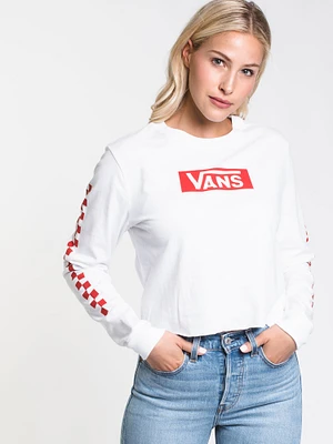 WOMENS CHECKED CROP LONG SLEEVE TEE - WHITE CLEARANCE