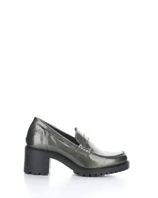 Bos and Co Inna Pewter Leather Patent Heeled Loafer