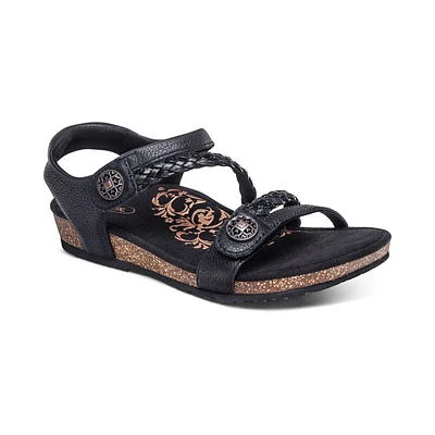 Aetrex Jillian Q Strap Braid Black Adjustable Sandal SC450