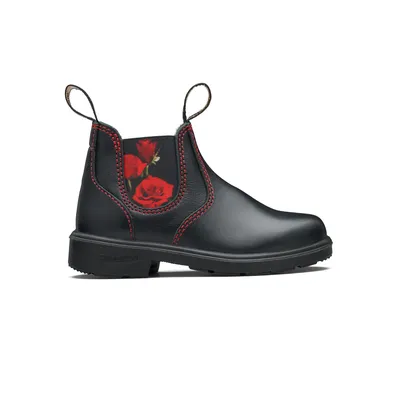 Blundstone Kid's Blunnies Black with Red Rose Elastic #2252